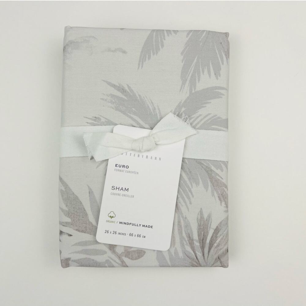 Pottery Barn EURO Palm Toile Percale Sham Gray Palm Trees Watercolor NWT
